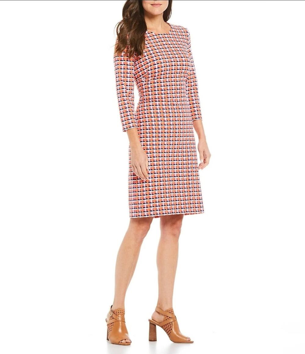 J McLaughlin Sophia Sheath dress 3/4 sleeve Multicolor Geometric Print Size L
